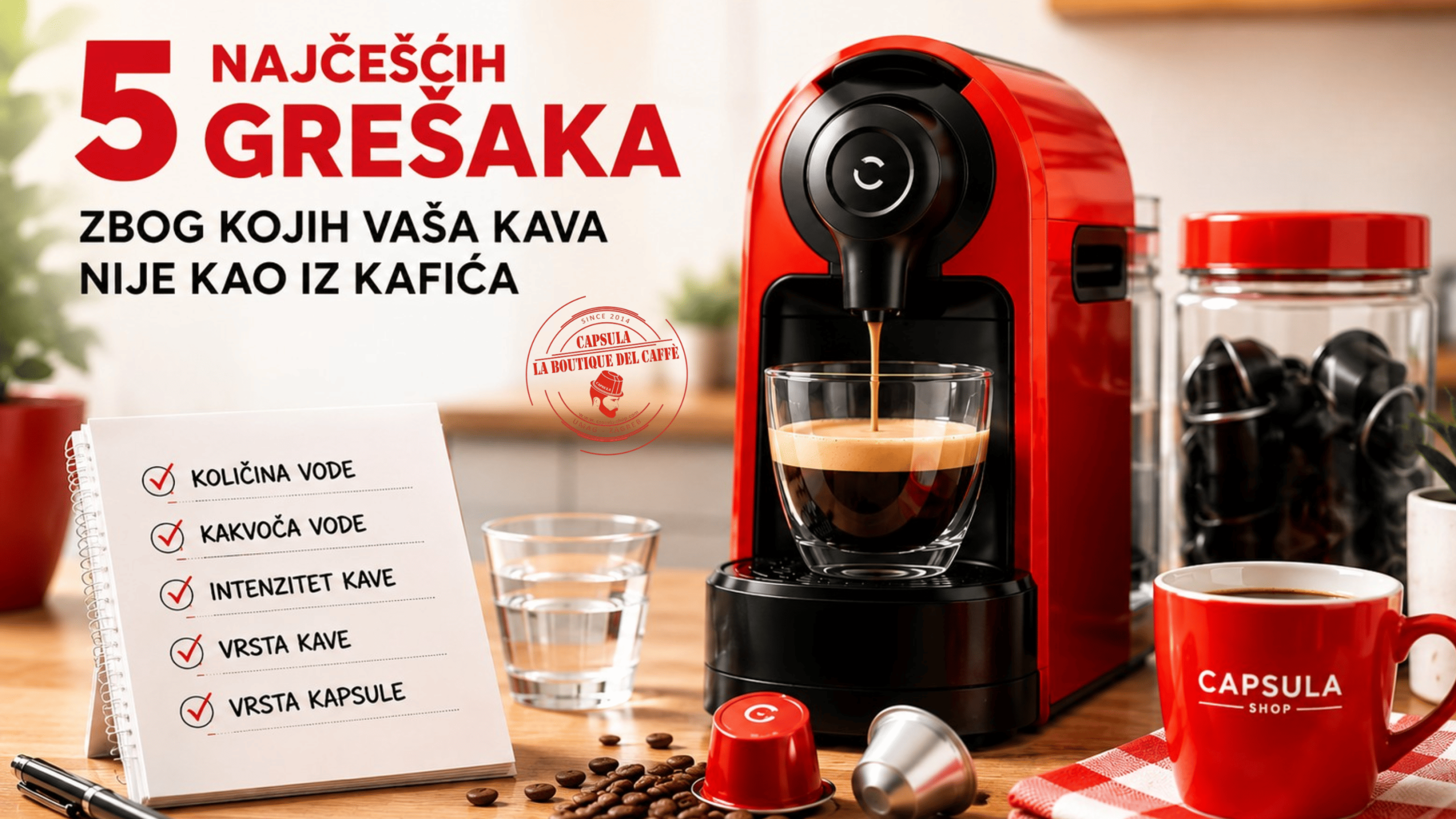 5 najčešćih grešaka zbog kojih kava iz aparata na kapsule nije kao iz kafića -količina vode, kakvoća vode, intenzitet, vrsta kave i kapsule